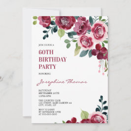 Convites Maroon Pink Rose Floral Greenery Birthday