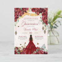 Maroon Red Floral Butterfly Elegante Quinceanera v