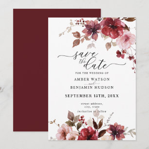 Convites Maroon Rosa Berries Casamento Salva A Data