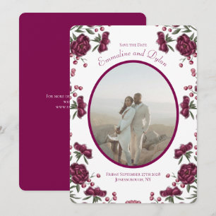 Convites Maroon Rose Casamento Salve a Data