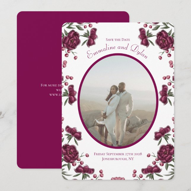 Convites Maroon Rose Casamento Salve a Data (Frente/Verso)