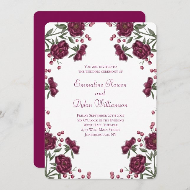 Convites Maroon Rose Wedding (Frente/Verso)