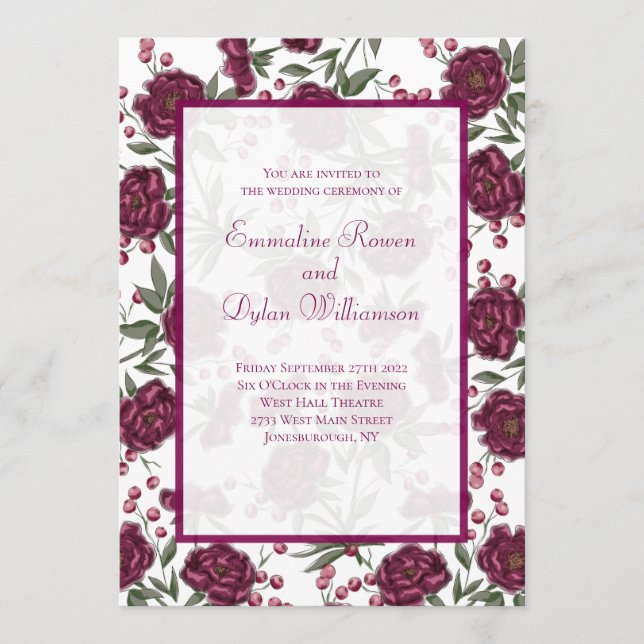 Convites Maroon Rose Wedding (Frente)
