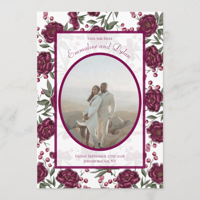 Convites Maroon Rose Wedding Save the Date (Frente)