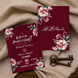 Convites Maroon Rustic Damask Muslim Weditation