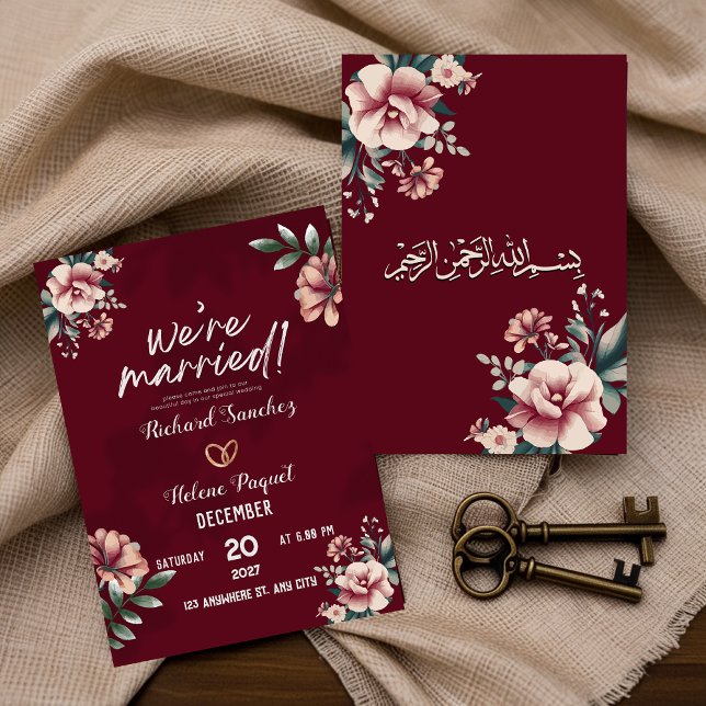 Convites Maroon Rustic Damask Muslim Weditation (Criador carregado)