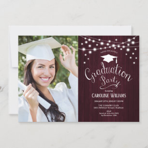 Convites Maroon Rustic Festa de formatura with Photo