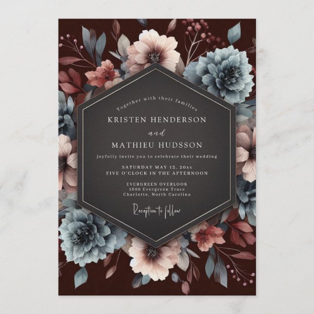 Convites Maroon Slate Baroque Bloom Wedding (Frente)