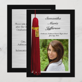 Convites Maroon Tassel com Festa de formatura Fotográfica