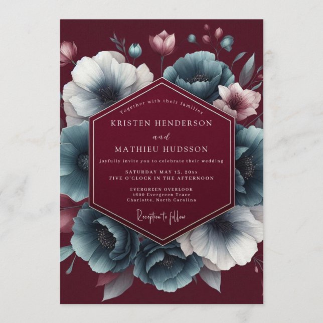 Convites Maroon Teal Chiaroscuro Wedding (Frente)