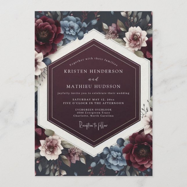 Convites Maroon Twilight Floral Wedding (Frente)