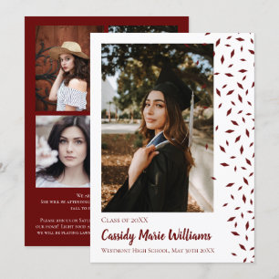 Convites Maroon White Confetti Graduation Announcement