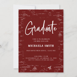 Convites Maroon White Graduate Math Graduation