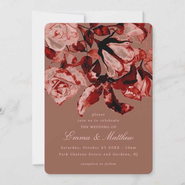 Convites Maroon Wild Maximalism Casamento (Frente)