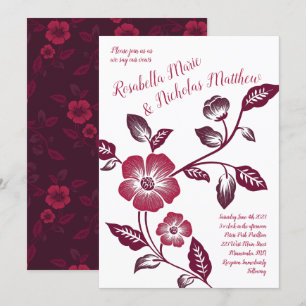 Convites Maroon Wine Dark Letterpress Casamento Floral