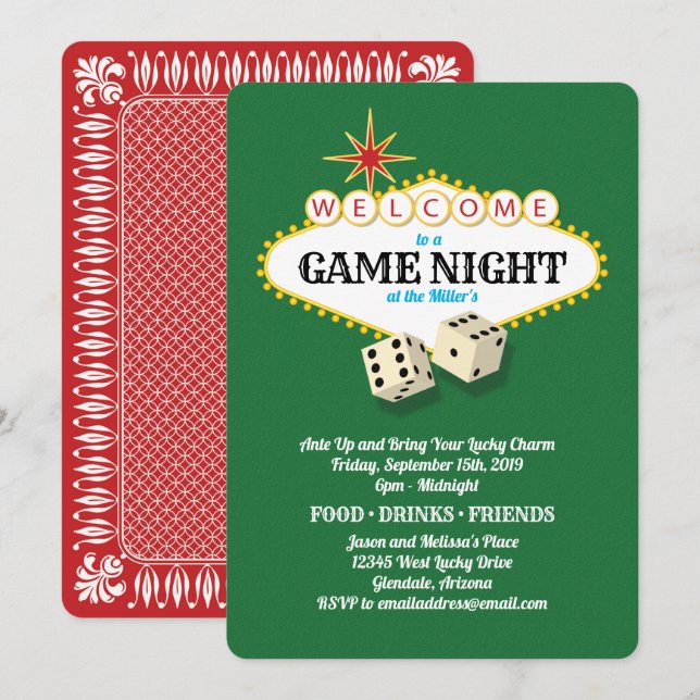 Convites Marquee Game Night Green (Frente/Verso)
