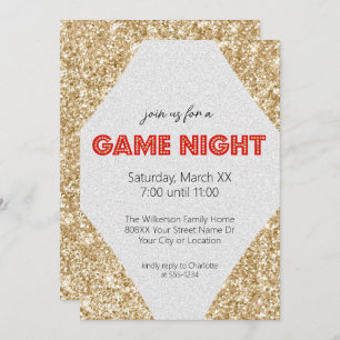 Convites Marquee Sign on Dourado Glitter Game Night Party