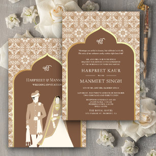 Convites Marrom Bege Marfim Padrão Anand Karaj Casamento Si