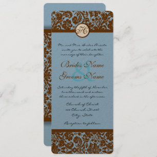 Convites Marrom Damask On Powder Blue Weding Invitation