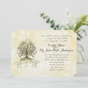 Convites Marrom e Moss Green Swirl Tree Damask