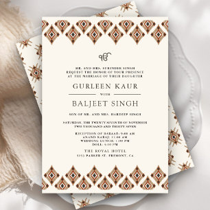 Convites Marrom Geométrico Ikat Anand Karaj Casamento Sikh