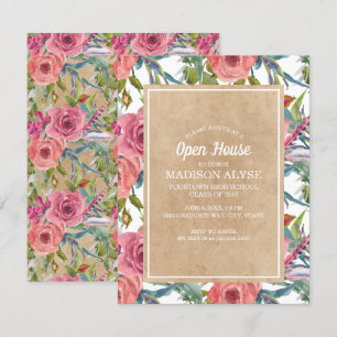 Convites Marrom Kraft Rosa Boho Floral Graduação Casa Abert