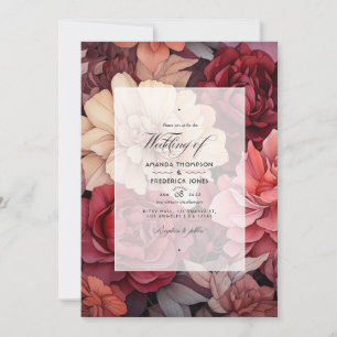 Convites Marrom, Marrom Escuro e Salmão Floral Casamento de
