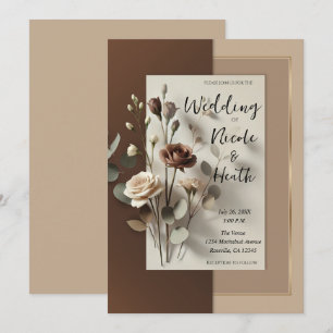Convites Marrom Neutro Floral Mocha Café Au Lait Casamento