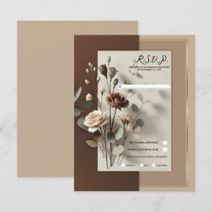 Convites Marrom Neutro Floral RSVP Café Mocha Au Lait