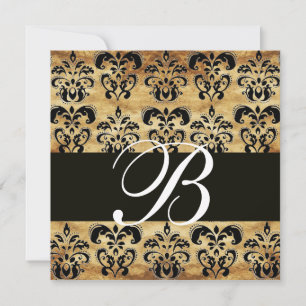 Convites MARROM PRETO DAMASCO PERGAMINHO MONOGRAMA, branco