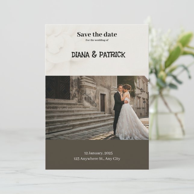 Convites Marrrom e Branco Simples Salve a Data (Em pé/Frente)