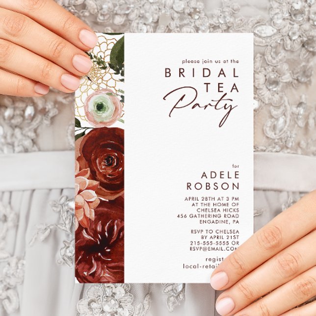 Convites Marsala Autumn Floral | Bridal Tea Party (Criador carregado)