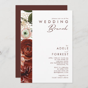 Convites Marsala Autumn Floral   Casamento Branco Brunch