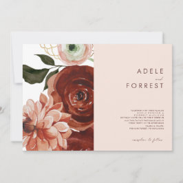 Convites Marsala Autumn Floral | Casamento Horizontal Blush