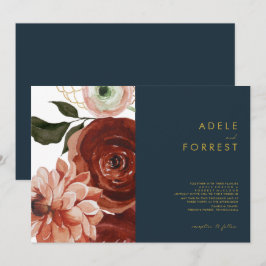 Convites Marsala Autumn Floral | Casamento Horizontal Marin