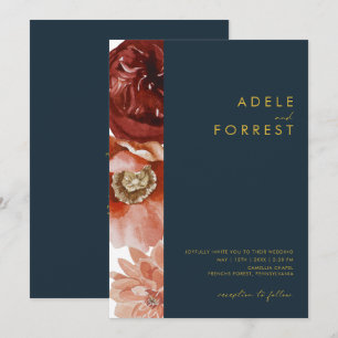 Convites Marsala Autumn Floral Marinho Tudo Em Um Único