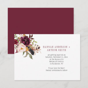 Convites Marsala Boho Florais Salve o Dia