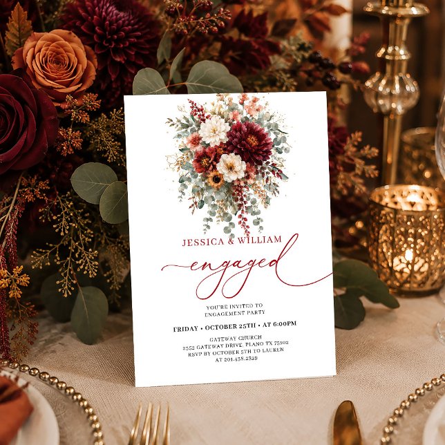 Convites Marsala Borgonha Dourado Eucalipto Outono noivado  (Marsala Burgundy Gold Eucalyptus Fall engagement invitation card

)