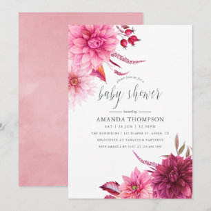 Convites Marsala - Borgonha e Rosa Choque Outono Bebê Showe