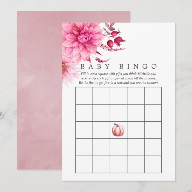 Convites Marsala - Borgonha e Rosa Outono de Bebê Bingo (Frente/Verso)