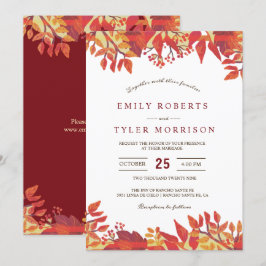 Convites Marsala Brown Burgundy Casamento outono Floral