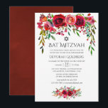 Convites Marsala-Burgundy Bat Mitzvah<br><div class="desc">Convites de morcegos florais de aquarelas com rosas e peônias vermelho-borrifadas e cor-de-rosa.</div>