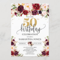 Marsala burgundy dourado floral glitter 50 anos