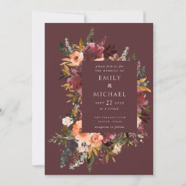 Convites Marsala Burgundy Peach Watercolor Floral
