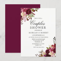 Marsala Burgundy Red Floral Casais Chá Invite