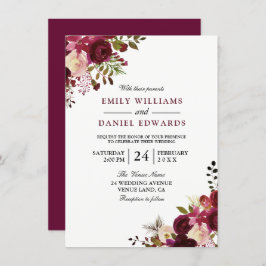 Convites Marsala Burgundy Red Floral Casamento