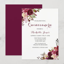 Marsala Burgundy Red Floral Primavera Quinceanera