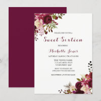 Marsala Burgundy Red Floral Primavera Sweet 16 Con