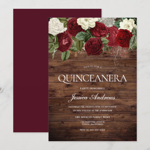 Convites Marsala Burgundy Rosa vermelha russa Quinceanera