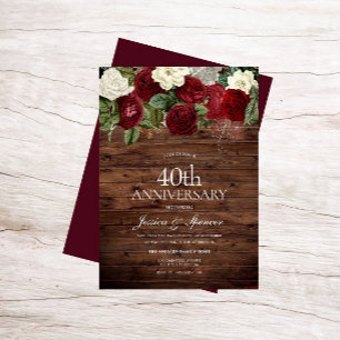 Convites Marsala Burgundy Rustic Red Rose 40º Aniversário